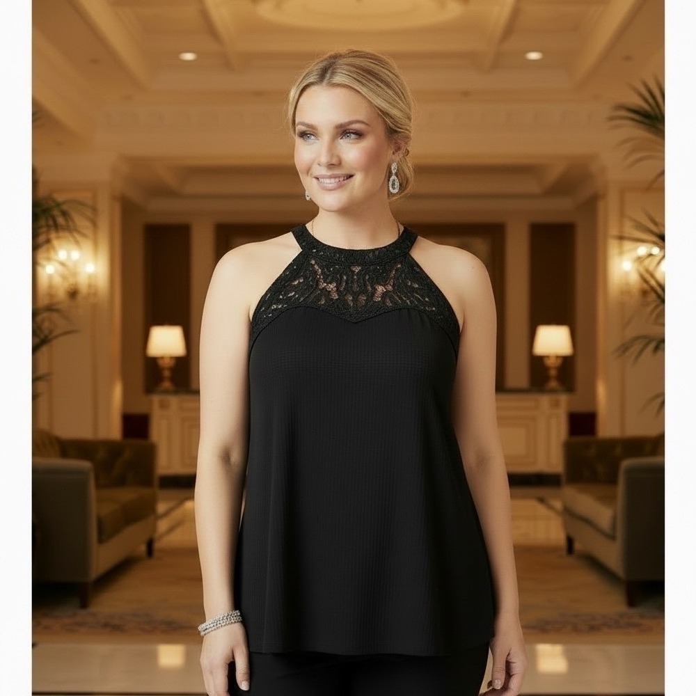 TORRID Black Goddess Neck Crochet Swing Tank NWT Size 3X - Picture 7 of 16